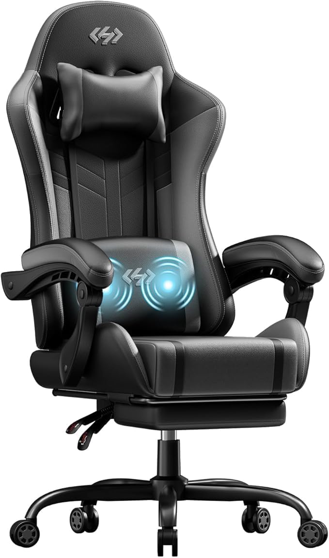 Precision Synergie Massage Gaming Chair, Pocket Spring Cushion, Black Grey — image 1