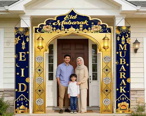 Aovaely 3 IN 1 Eid Mubarak Banner Decorations, Islamic Mosque Archway Backdrop with Eid Mubarak Hanging Banners, Ramadan Eid Decor for Home Door Wall Indoor Outdoor by Aovaely - Used condition - Image 5