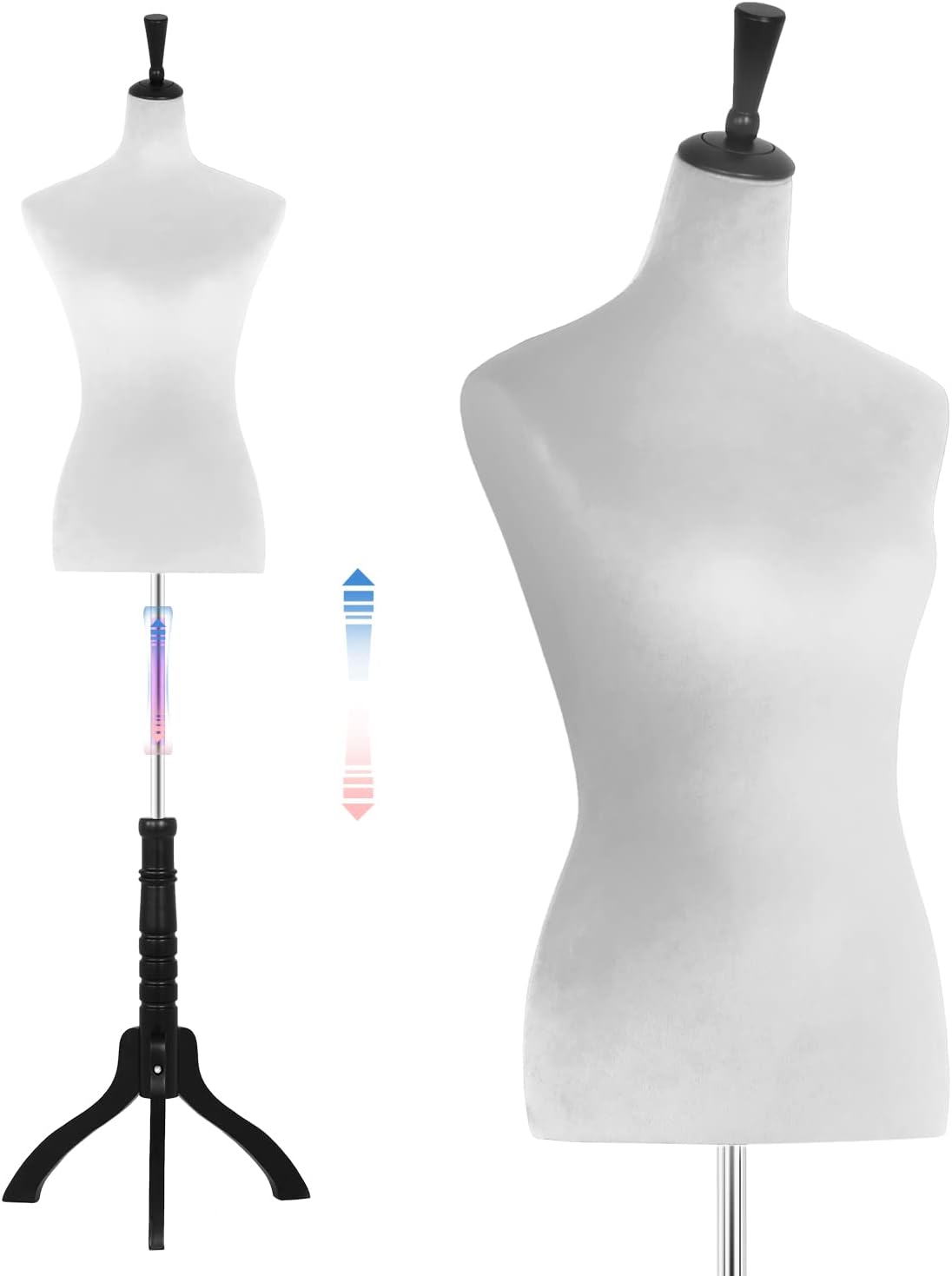 Female Mannequin Body,60-67 inch Dress Form Sewing Mannequin Torso Manikin with Wooden Tripod Base Stand Adjustable Mannequin for Sewing Clothes Display (White)