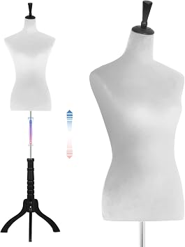 Female Mannequin Body,60-67 inch Dress Form Sewing Mannequin Torso Manikin with Wooden Tripod Base Stand Adjustable Mannequin for Sewing Clothes Display White