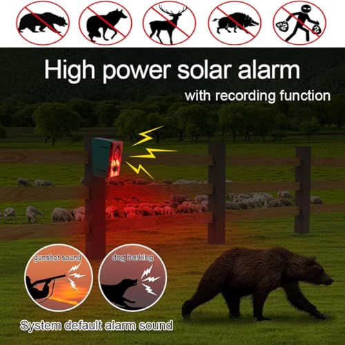 Solar-Bewegungssensor-Alarm für den Außenbereich – bellender und schießender Hund, 130 dB lauter Geräuschgenerator, 3 Arbeitsmodi mit USB-Stroboskoplicht, verabschieden Sie sich von Eindringlingen