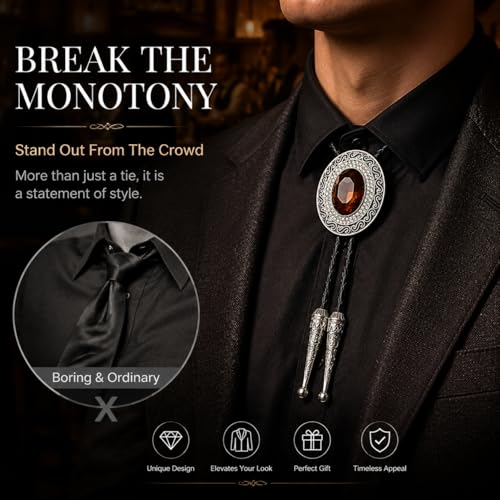 Image of Western Bolo Tie Cowboy Bolo Ties Rhinestone Necklace Bola Tie for Men Women