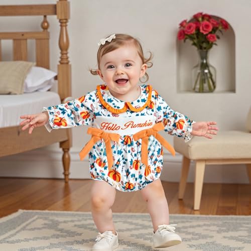 My First Halloween Baby Girl Outfit Infant Plaid Smocked Romper Newborn Long Sleeve Bodysuit Fall Clothes3