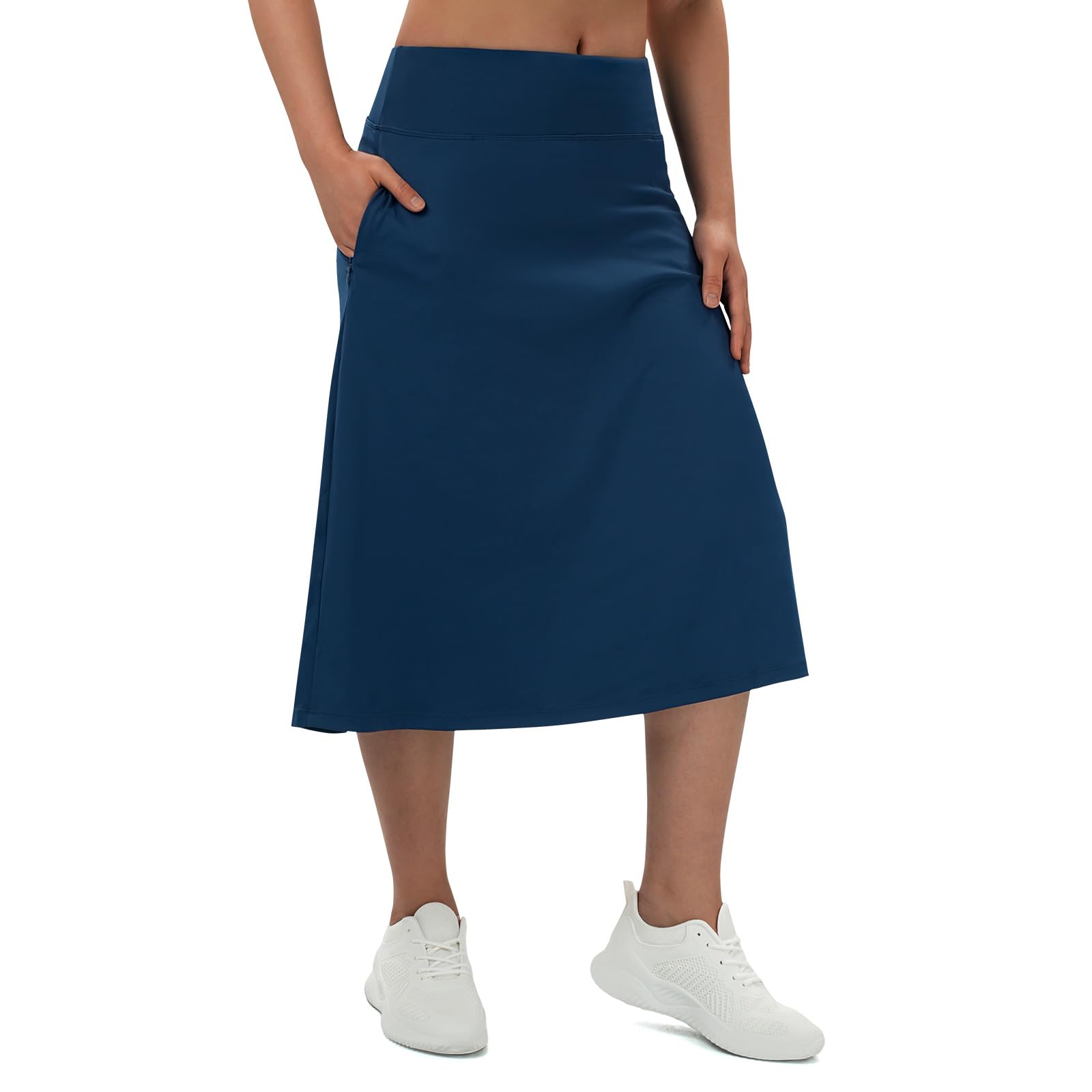Turnhier Jupe-short longueur midi pour femme avec 2 poches, jupe longue modeste de 71,1 cm, longueur genou, jupe-short athlétique