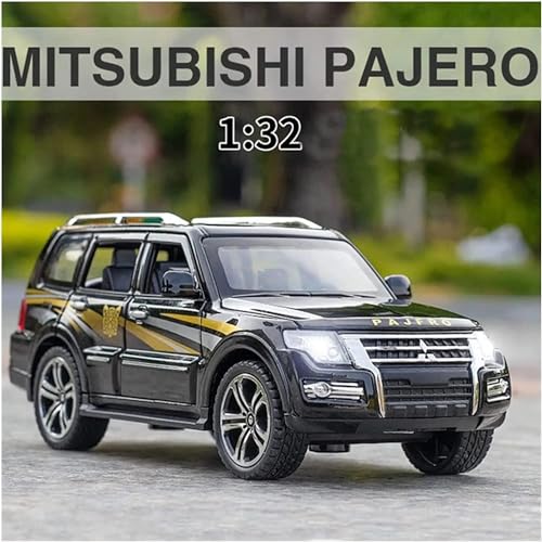 Image of 1:32 Scale Mitsubishi Pajero Metal Diecast Car for Kids, Unisex, 3 Years and Up, Black, Openable Doors, Sound, Light Effects, Pullback Function