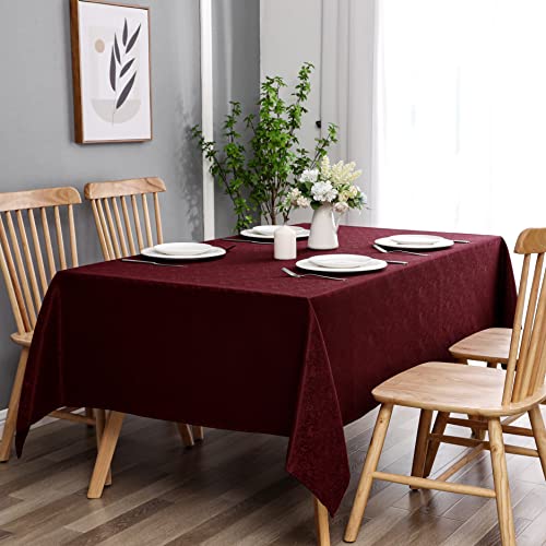 Wekwch Burgundy Rectangle Jacquard Tablecloth Wrinkle Resistant Fabric Table Cloth For Parties Kitchen Dinning And Outdoor Use 60 Inch By 84 Inch #TOP5