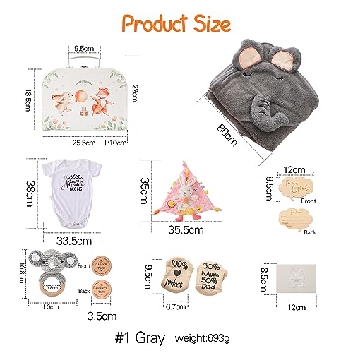 Promise Babe Baby Geschenk Set,Neugeborenen Geschenk zur Geburt Babyparty Badetuch Meilenstein Babydecke Strampler Socken Baby Holz Gehäkelt Greifling Rassel Spielzeug Foto Requisten (For Boy)