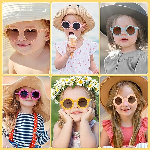 Kanayu 24 Pcs Kids Round Flower Sunglasses Toddler Cute Round Polarized Baby Sunglasses Outdoor UV Protection3