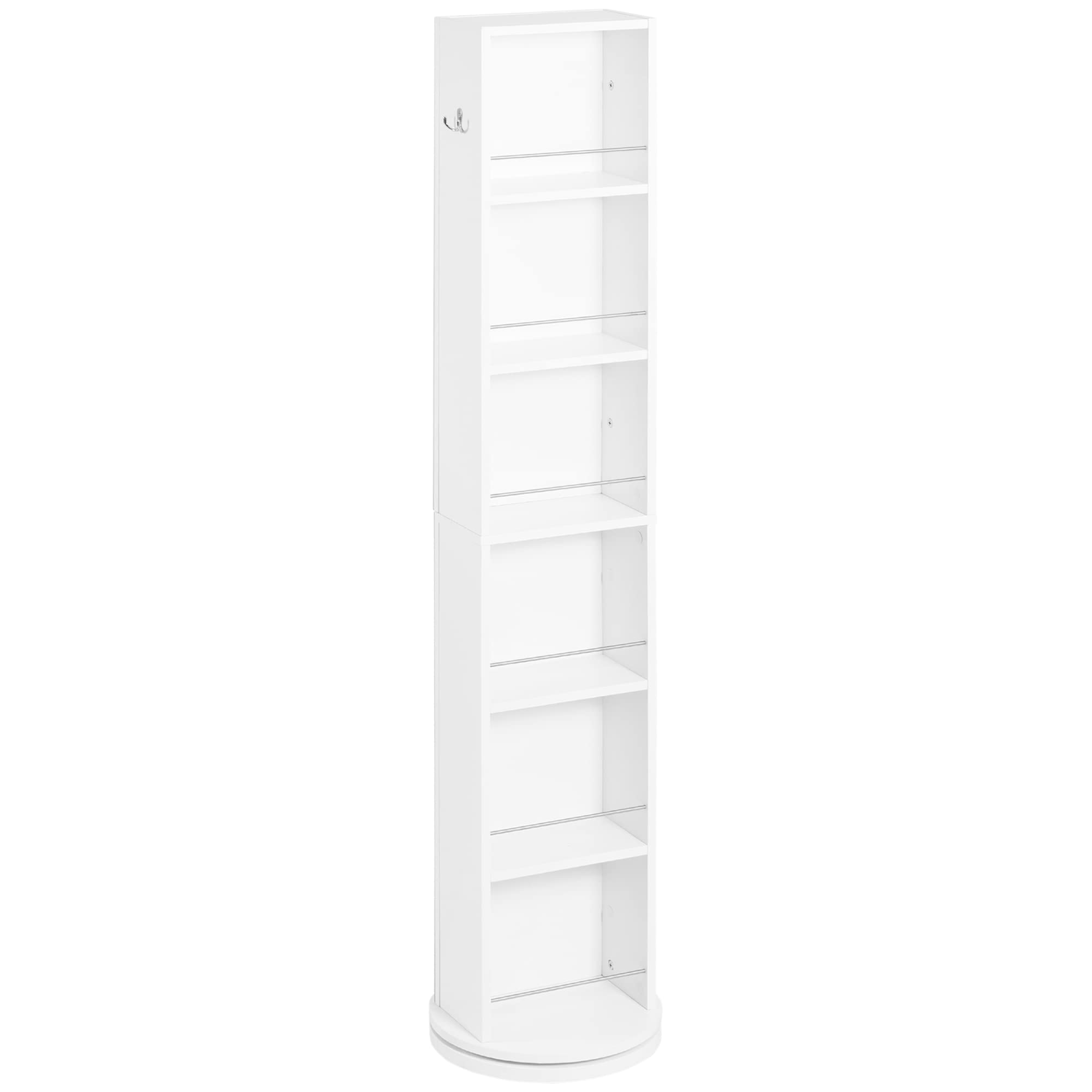 kleankin Mobiletto bagno girevole Mobiletto bagno con specchio - 6 ripiani - 36 x 36 x 171 cm bianco