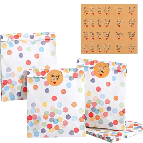 48 bolsas de papel con 48 pegatinas, bolsas de regalo de cumpleaños infantiles para bodas, cumpleaños infantiles y celebraciones
