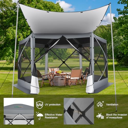 Image of COBIZI 12x12 FT Pop Up Canopy Extendable Tent, Gazebos On Clearance With Removable Roof, Screened In Gazebo,Screen Tents Portable carpas para patio for Outdoor Camping,Backyard, Garden, Grey(Upgraded)