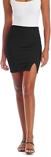 H&C Women Pencil Skirt Premium Ponte Basic Solid Stretch Above Knee Mini Side Slit