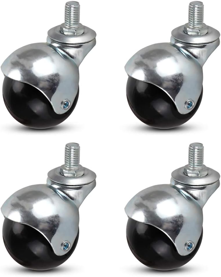 4pcs Office Chair Swivel Casters Wheels,2" 50mm Furniture Ball Casters,Nylon Castors,Galvanized Bracket,Silent,with Threaded Rod M8/M10,for Sofa,Coffee Table,File Cabinets (M10,4universal)