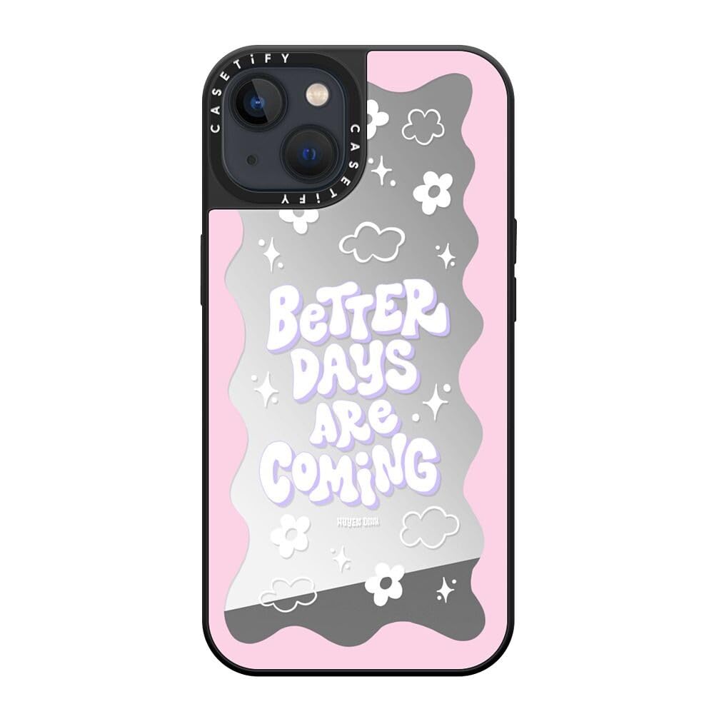 CASETiFY Funda Mirror para iPhone 13 [reflectante/protección contra caídas de 1.5 metros/compatible con Magsafe] - Better Days are Coming - Plata sobre negro