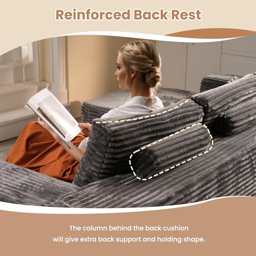 Image of HOOOWOOO Cloud Sectional Couches for Living Room,Modular Sectional Sofa No Assembly,133X108 Inch Plush Corduroy Large U Shaped Floor Couch Set with Deep Seat Left Chaise(Gray)