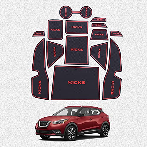 Great-luck Car Interior Accessories Door Storage Mat, Gate Slot Mat, Coaster Mat Dust-Proof Anti-Slip 14Pcs/Set(red) for Nissan Kicks 2017 2018 2019 2020