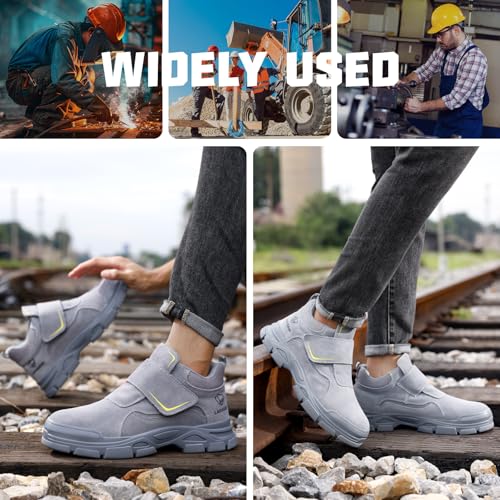 Image of GLANOUDUN Steel Toe Boots for Men, Welding Work Boots with Puncture-Resistant Midsole, High Top Hook and Loop Safety Footwear for Welding Workshop Construction Warehouse Factory