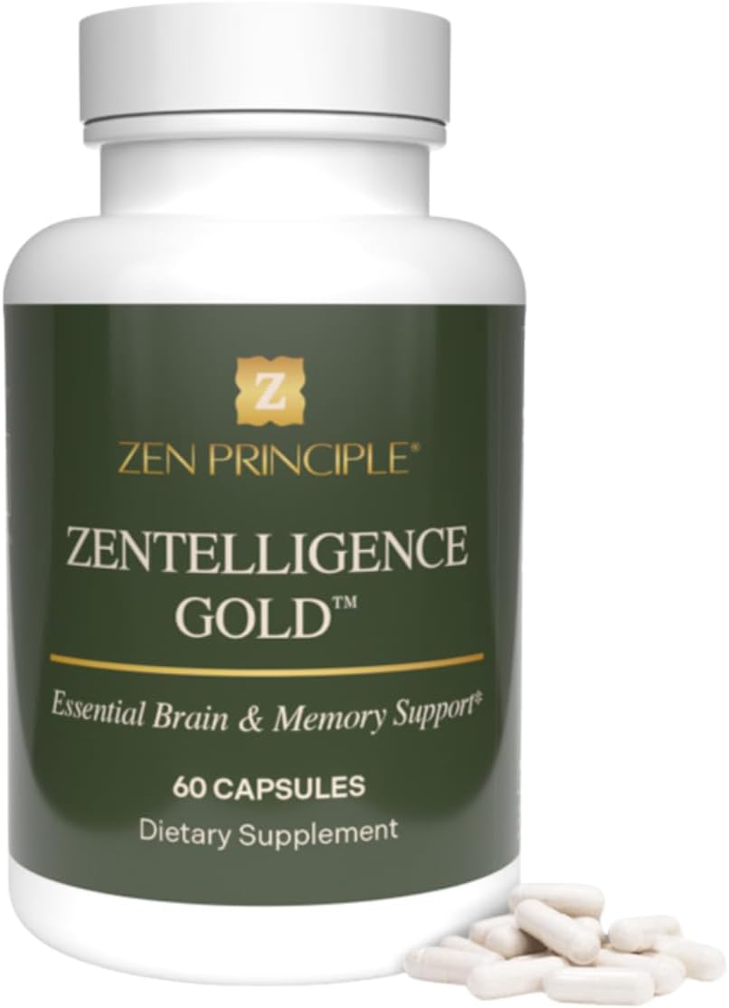 Zen Principle Zentelligence™ Gold Brain Supplement – Memory, Focus & Mental Clarity. Premium Cognitive Support for Adults 40+ with Magnesium, Vitamin D3, CoQ10, Vitamin B12 & L-Theanine. 60 Capsules