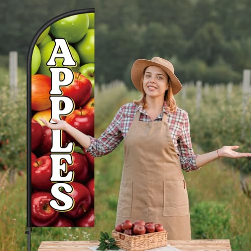 Image of Remagr 2 Pack Apples Feather Flag 7 ft Advertising Swooper Flag Sign Windless Apples Banner with Pole Kit and Ground Stake for Businesses Restaurants Outside Ground