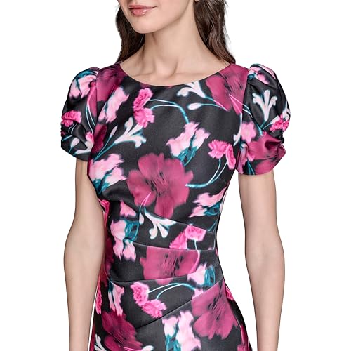 Image of KARL LAGERFELD Short Ruched Sleeve Jewel Neck Sheath Mini Dress