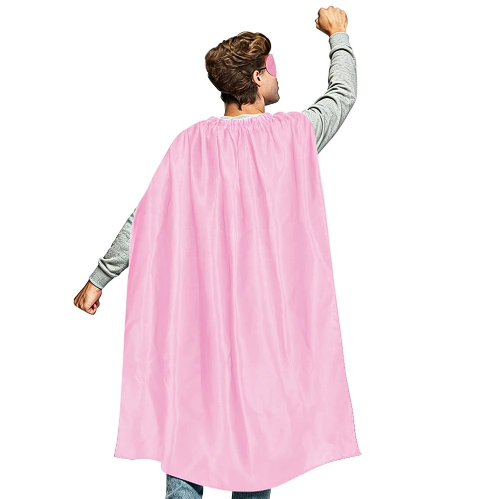 AUYAO Super-Heroes Costumes Heroes Capes Kit Adult Capes Cloak Dress Up Set with Eye Mask 2Pcs Men Women Super-Heros Fancy Dress Costume Capes for Halloween Christmas World Book Day Party(Pink)