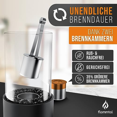 flammtal Standkamin COLUMN für Garten Terrasse Balkon Deko - Bioethanol Kamin 8h Brenndauer / 80cm hoch - Freistehender Ethanol Standkamin für Indoor & Outdoor - Ethanol Kamin mit verstellbarer Flamme