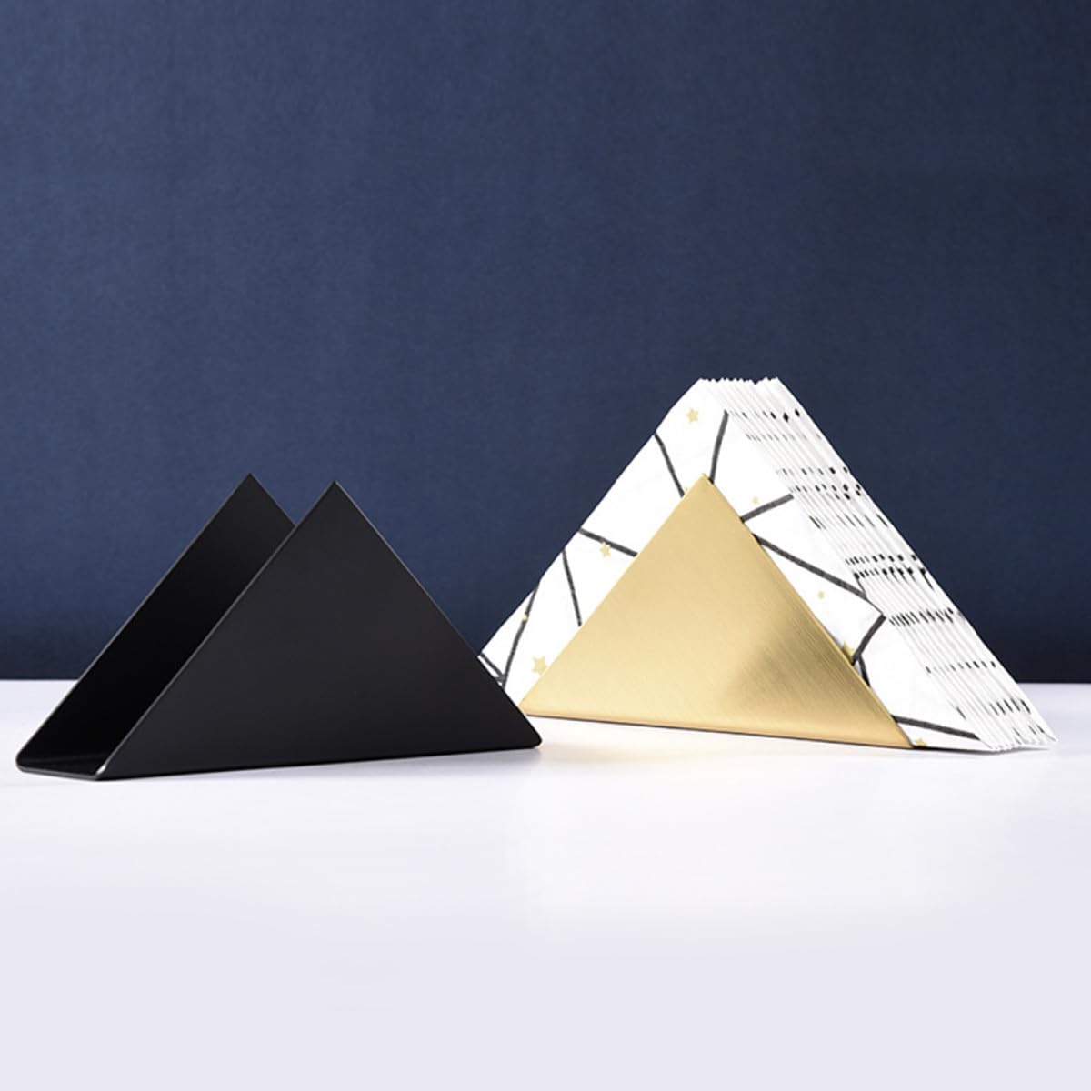 Servilleteros de Mesa de Acero Inoxidable 2 Unidades, Soporte Triangular Metálico Negro y Dorado, para Cocina, Restaurante y Cafetería, Dispensador Servilletas de Papel Resistente