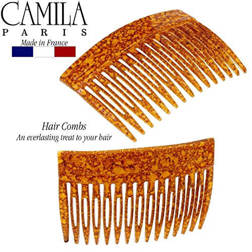 Camila Paris Cp3330 French Hair Side Comb, 3 Inch Small Amber, French Twist Hair Combs Decorative, Strong Hold Hair Clips For Women Bun Chignon Up-Do Styling Girls Hair Accessories, Made In France #TOP1
