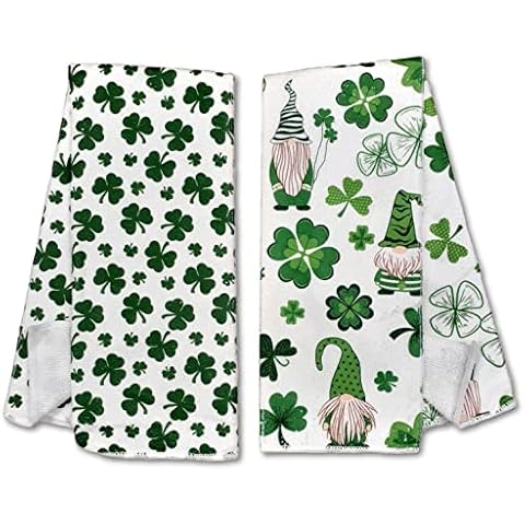 IM Customization St. Patrick's Themed Kitchen Dish Towels - Set of 2 - Shamrocks | Gnomes Cover