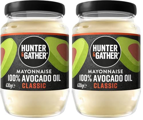 Hunter & Gather Mayonesa de Aceite de Aguacate | Clásico 630g | Hecha con Aceite de Aguacate Puro y Yema de Huevo de Granja Británica | Paleo, Keto, Sin Azúcar y Sin Gluten (Paquete de 2)