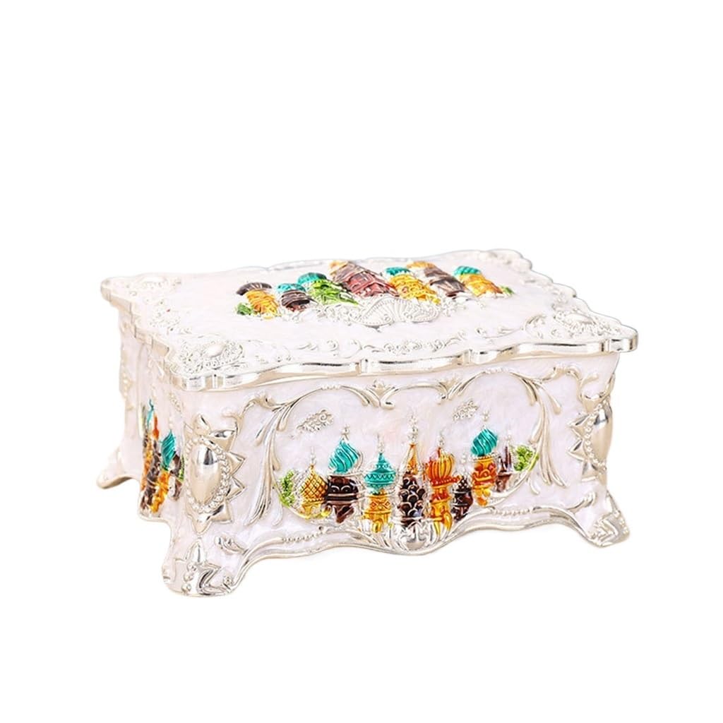 SBZIOJHDR Vintage jewelry box, Metal Zinc Alloy Jewelry Box Vintage Storage Creative Wedding Clamshell(White Fruit peach5)