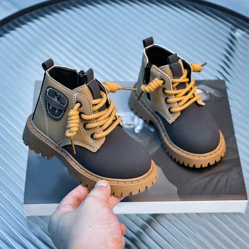 Boys Ankle Boots Lace Up Side Zipper Combat Boots Fuax Leather Short Military Boots Lug Sole (Little Kid/Big Kids)3