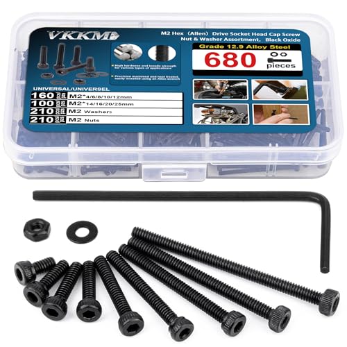 Vkkm VK1006 680 Pcs M2 Hex (Allen) Drive Socket Head Cap Bolt Assortment Kit, Screw cover