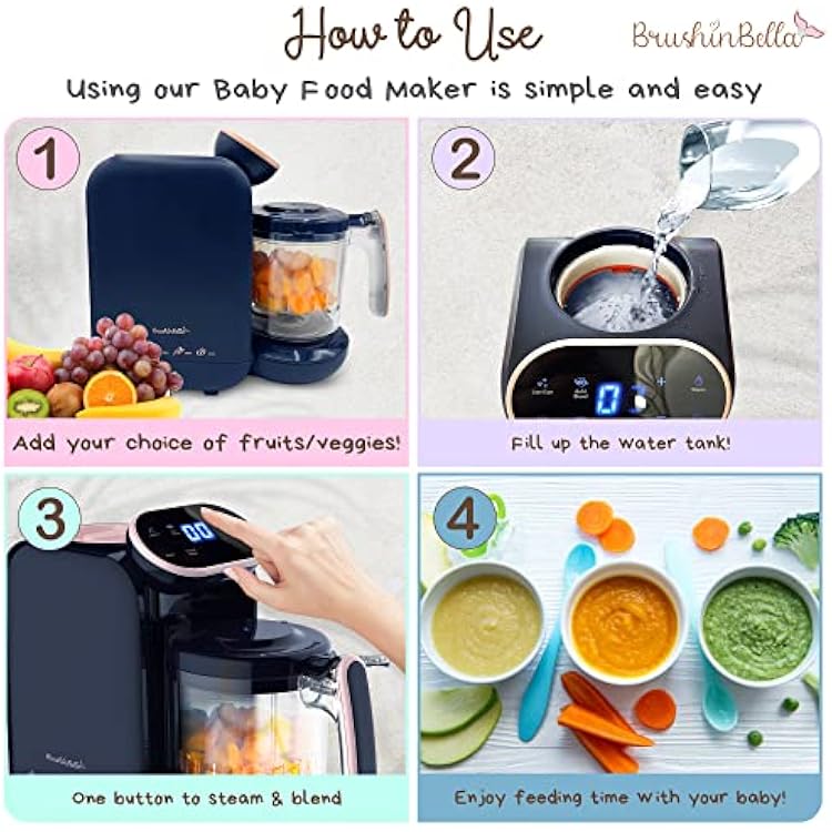 Baby Food Maker 5-in-1 Baby Food Processor with Soup Tray, Baby Puree Maker Machine, Grinder, Steamer, Touch Screen, Auto and Manual Blend, Bottle Warmer