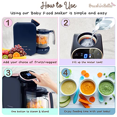 Brushinbella Baby Food Maker - Ergonomic Baby Food Processor With Soup Tray - 5-In-1 Baby Food Blender, Grinder Steamer, Baby Puree Maker Machine, Bottle Warmer - Touch Screen, Auto And Manual Blend #TOP2