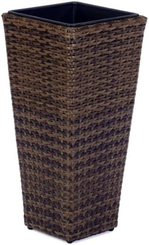 Gartenfreude 4000-1000-041 Plant Pot 28 x 28 x 60 cm for Inside or Out with Waterproof Plastic Insert Poly Rattan Bi-Colour Brown