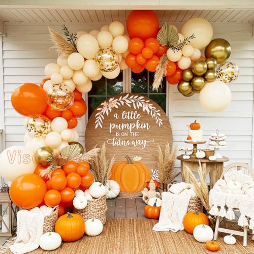 Double Stuffed Orange Balloon Arch Kit with Ivory & Metallic Gold – 150pcs Gold Confetti Garland 5/12/18 Inch for Fall, Halloween, Little Cutie Baby Shower, Wedding, Birthday Decorations
