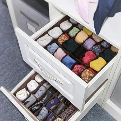 Image of HOKIPO Fabric Undergarment Clothing Organizer Storage Box for Drawers Bra Panty Socks Tie Lingerie Organizer for Wardrobe, 2 Pcs-24+24 Grids (NEW-332-BR*2), Brown