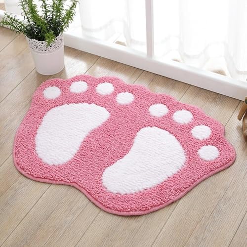 TOPCHANCES Bathroom Rug Mat, Non Slip Big Feet Bath Mat Water Absorbent Bath Rug,Microfiber Doormat Toilet Bath Carpet for Doormats,Tub, Shower (Pink, 16" X 24")