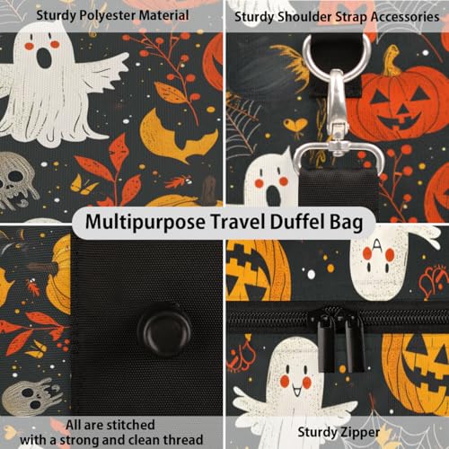 Halloween Travel Duffle Bag, Sports Gym Bags for Women Men, Carry On Weekender Overnight Bag, Ghost Theme Workout Hospital Airplane Trips Bag3
