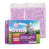 NEWORD Crystals Katzenstreu, leicht parfümiert, hervorragende Geruchskontrolle, insgesamt 6,4 kg, 2 Packungen mit 3,2 kg Beuteln, weiche Pfoten, geringe Verfolgung, staubfrei, violettes Kieselgel
