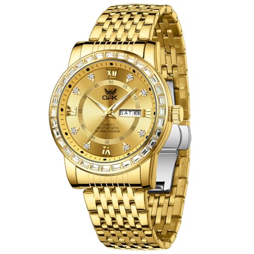Image of OPK Watches for Men Diamond Roman Analog Mens Watches Waterproof Large Stainless Steel Men Wrist Watch Business Father Gift Watch Blue
