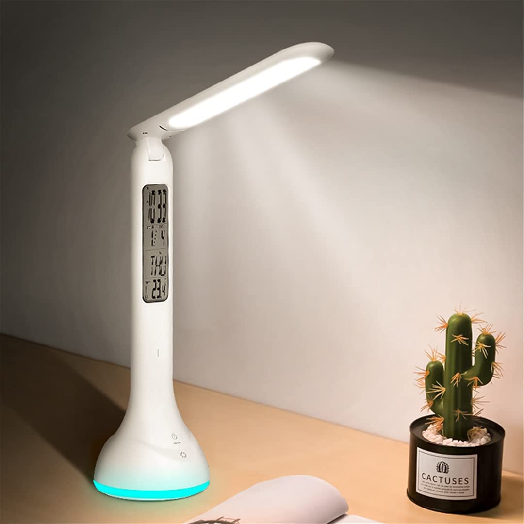 Lampe de bureau LED rechargeable avec veilleuse atmosphère tactile et calendrier réveil