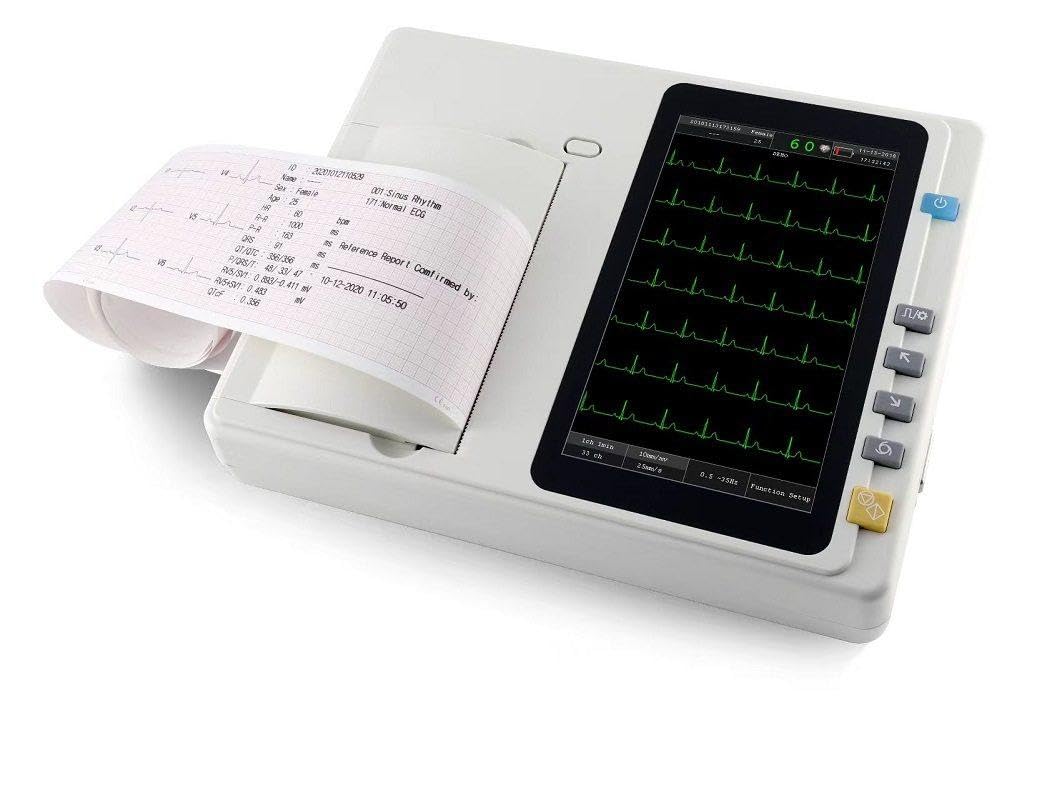 Elettrocardiografo Portatile - Monitor Cardiaco con Schermo LCD a Colori da 7 Pollici, 12 Derivazioni, 3 Canali, per Il Monitoraggio dei Parametri Vitali