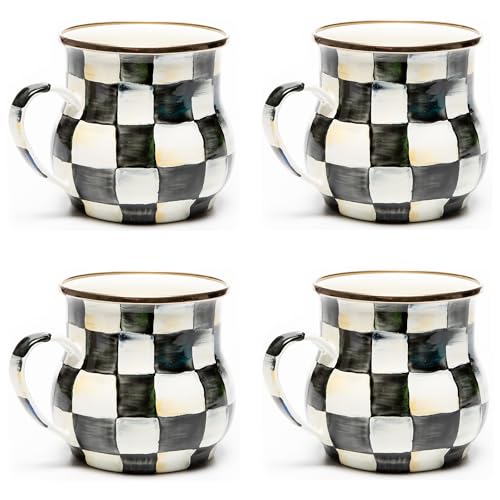Image of MACKENZIE-CHILDS Enamel Mug Set, Black-and-White Courtly Check