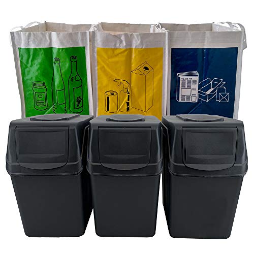 Wellhome Prosperplast Set met 3 gerecyclede zakken voor buiten, 60 liter, kleur: 39 x 23 x 33 cm, antraciet/wit, 62 + 75 liter in totaal