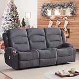 Reedvales Oversized Recliner Sofa with Heat and Massage, Big Large 3-Seater RV Recliner Couch Sofa for Living Room, Wall-Hugger Reclining Sofa with Cup Holders and USB Port (Fabric, Grey)