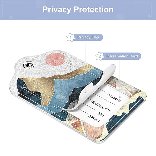 2 Pack PU Leather Luggage Tags for Suitcase, Travel Cruise Luggage Tag with Privacy Flap, Name ID Label and Metal Loop for Women Men Baggage Handbag School Bag Backpack, Sea Wave Sun2