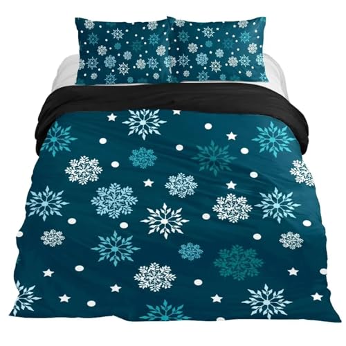 Schneeflocken-Bettbezug-Set 240X220,Weiße Schneeflocken,Sterne und...