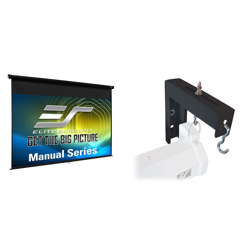 Elite Screens Manual Series, 80-INCH Pull Down Manual Projector Screen with AUTO Lock,16:9, Black & 6'' Black Projector Screen L-Brackets, Single Metal Welded Construction - ZVMAXLB6-B